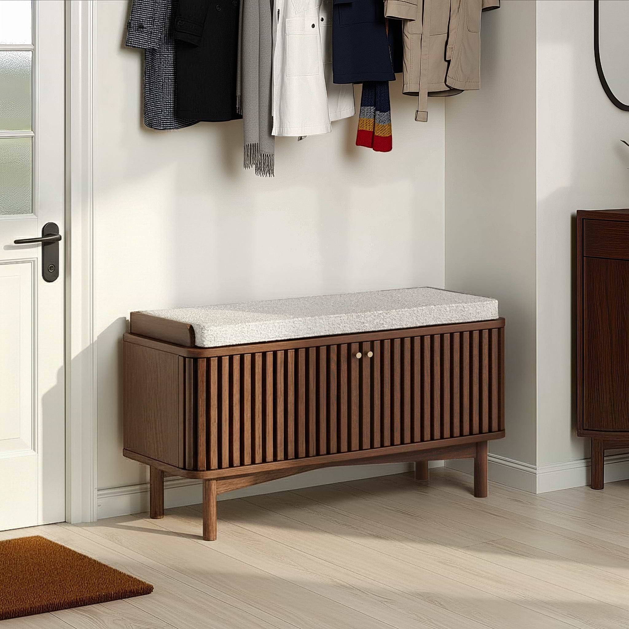 Shorwell Oak Slatted Storage Bench Dark Stain from Roseland Furniture