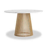 Shorwell Oak Marble Round Dining Table Marble Top from Roseland Furniture