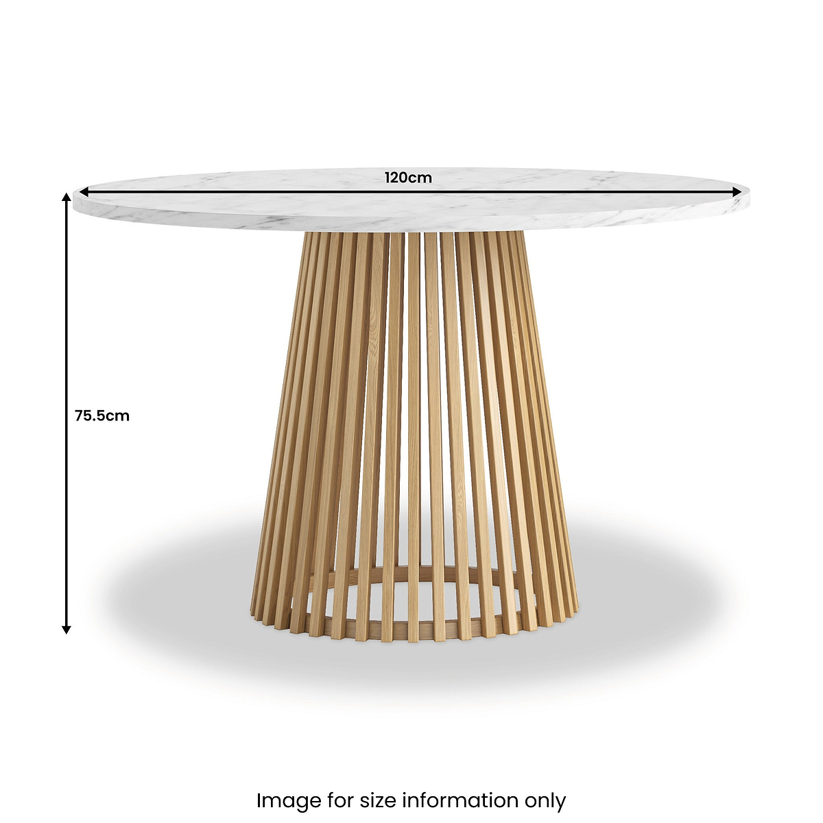 Shorwell Oak Marble Round Dining Table Natural Size1 from Roseland Furniture