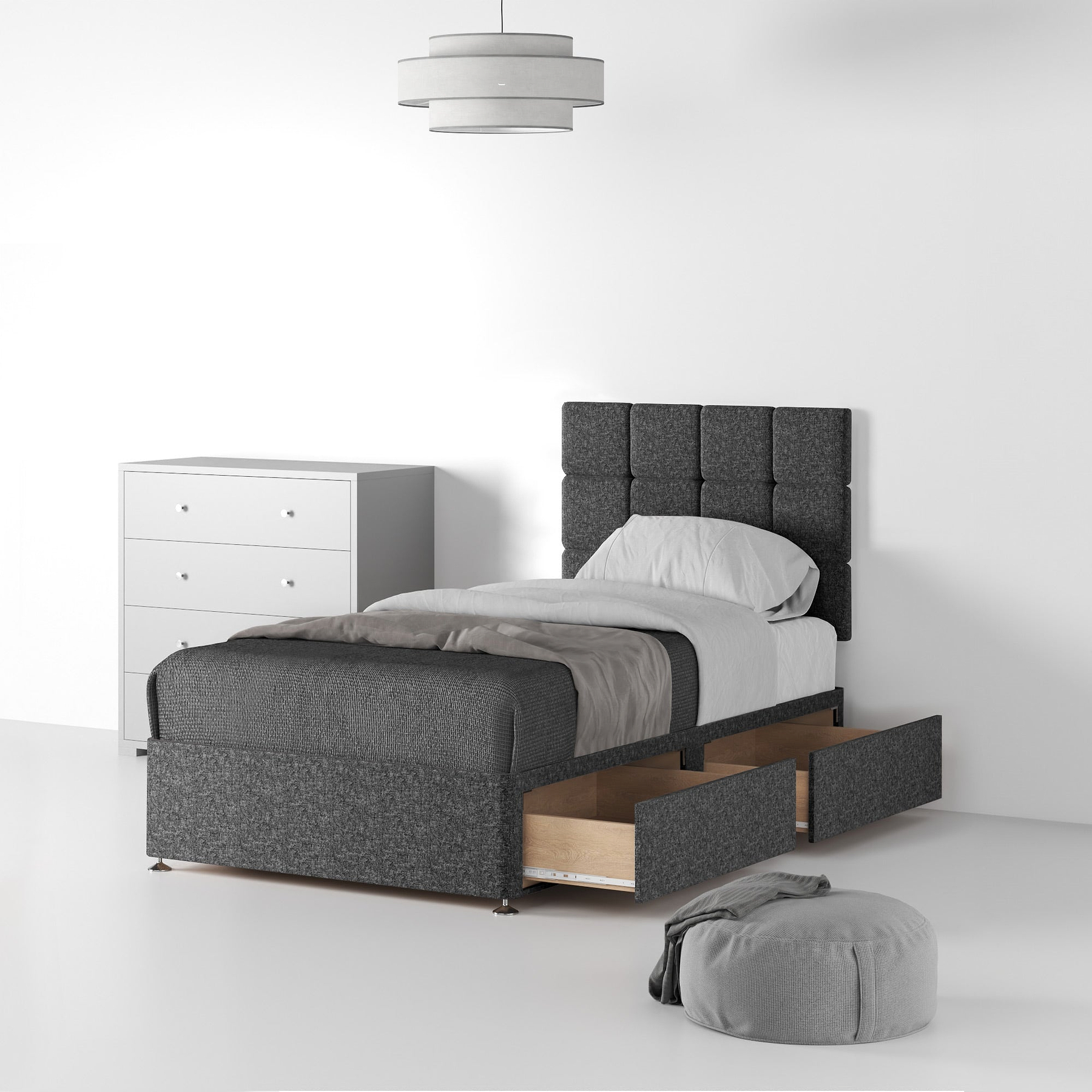 Farrow-Cube-26HB-Divan-Linen-Look-SS-S-2-Drawers-Linen-Charcoal from Roseland Furniture