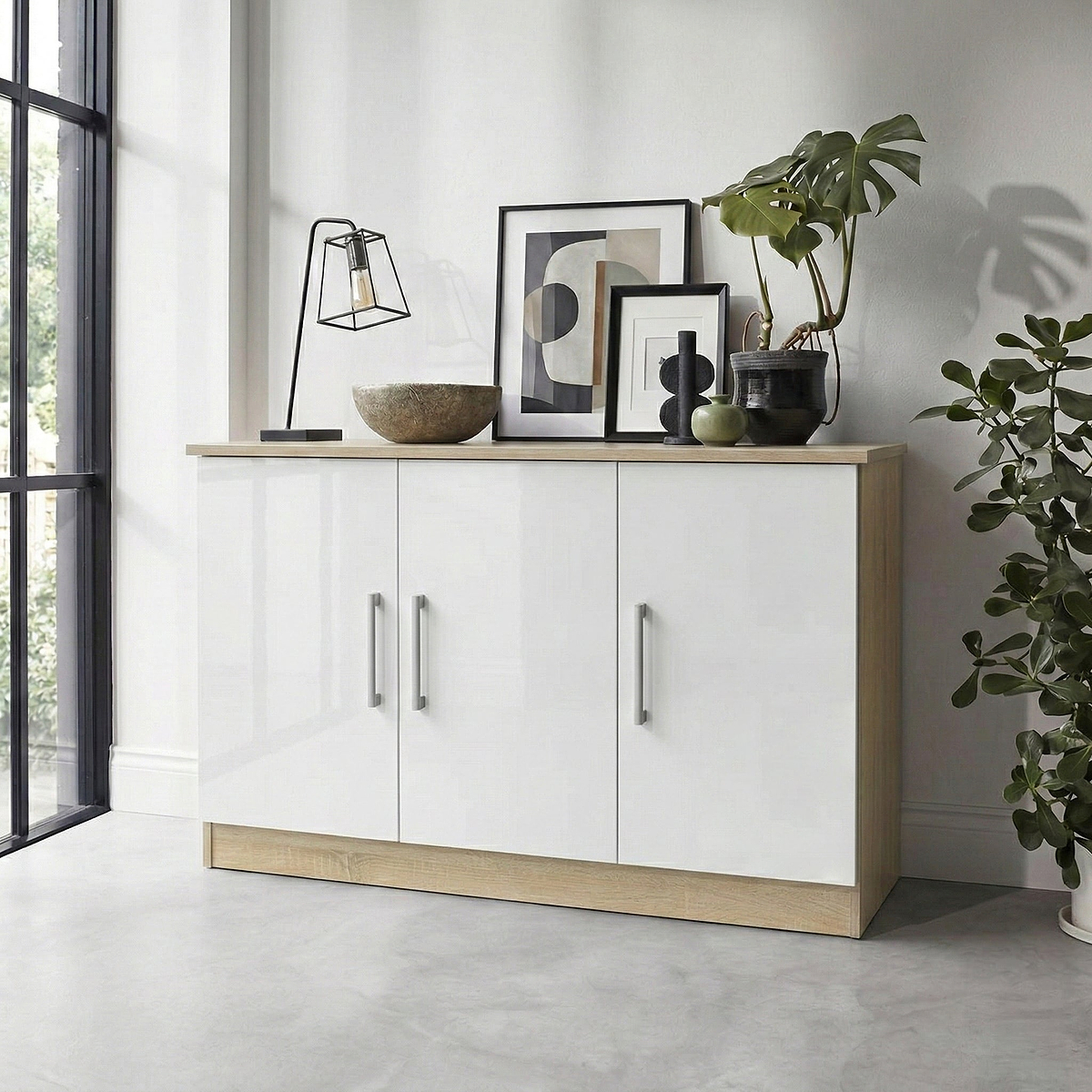 Blakely White & Light Oak 3 Door Sideboard Cabinet from Roseland Furniture