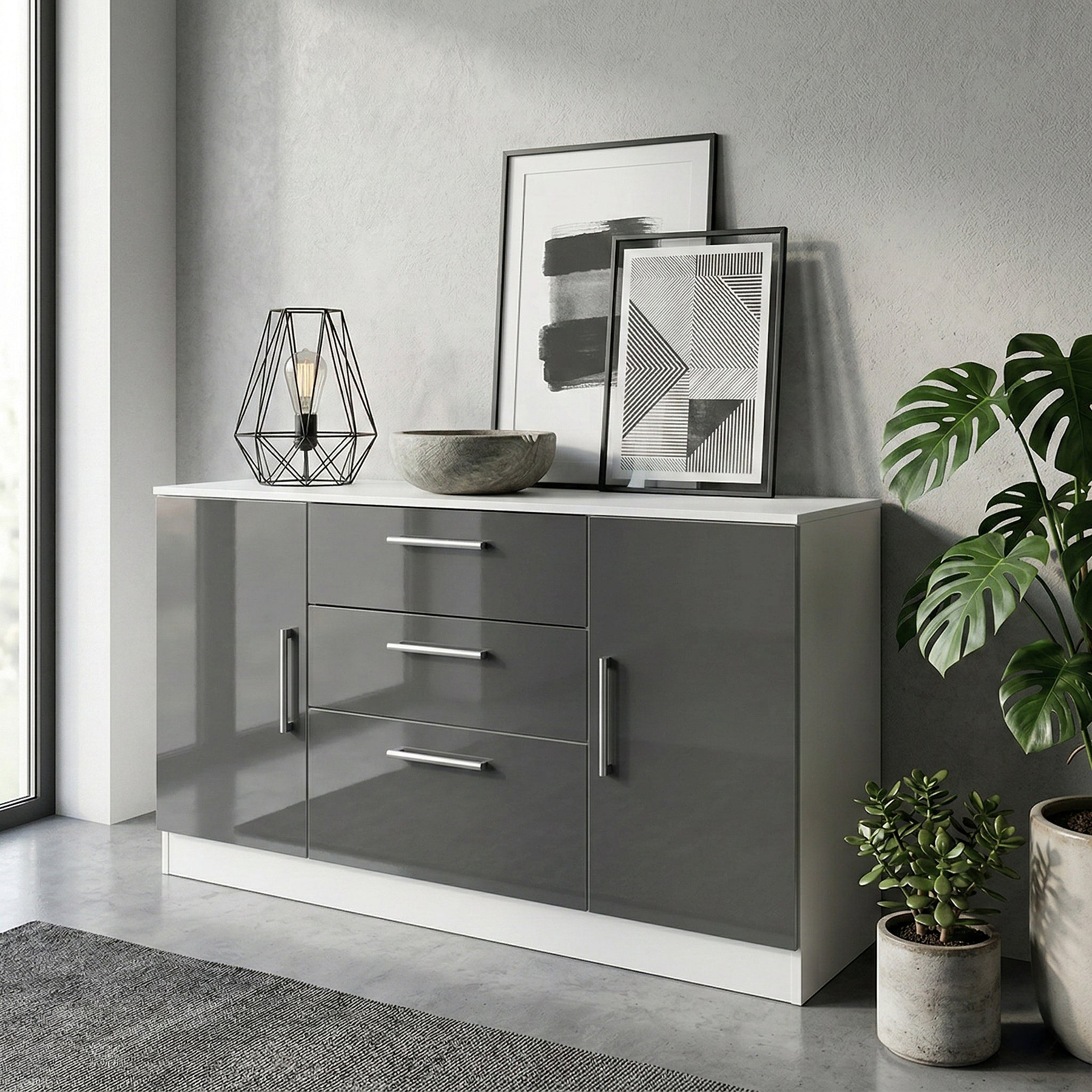 Blakely Grey and White 2 Door 3 Drawer Sideboard from Roseland Furniture