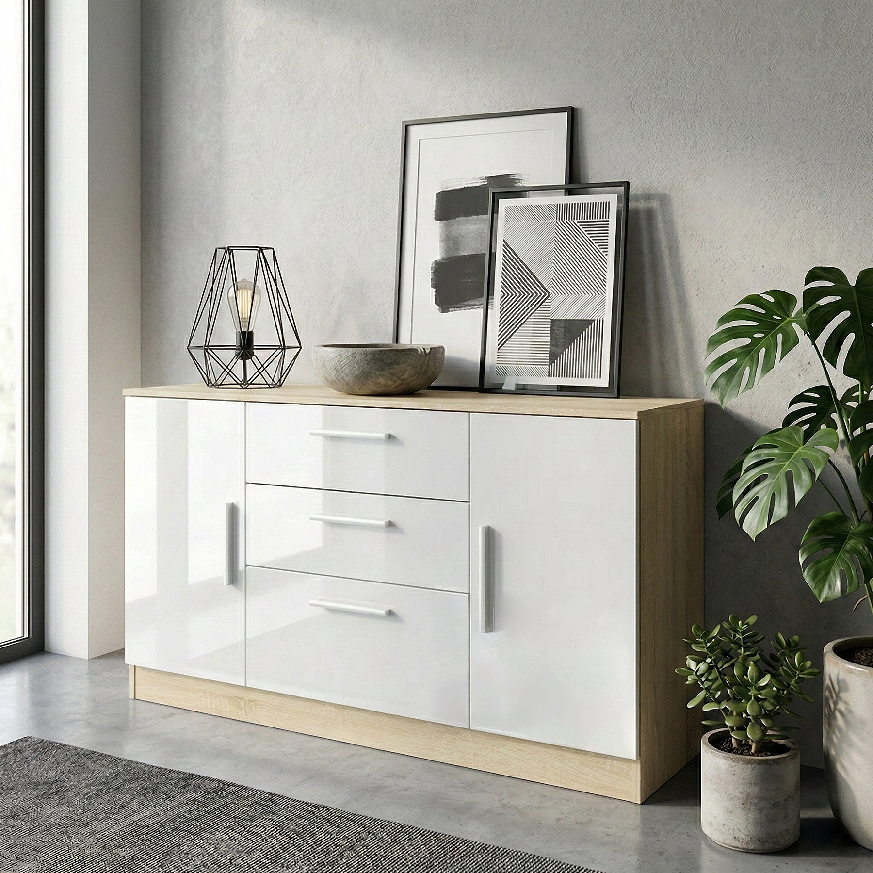 Blakely White & Light Oak 2 Door 3 Drawer Sideboard by Roseland Furniture