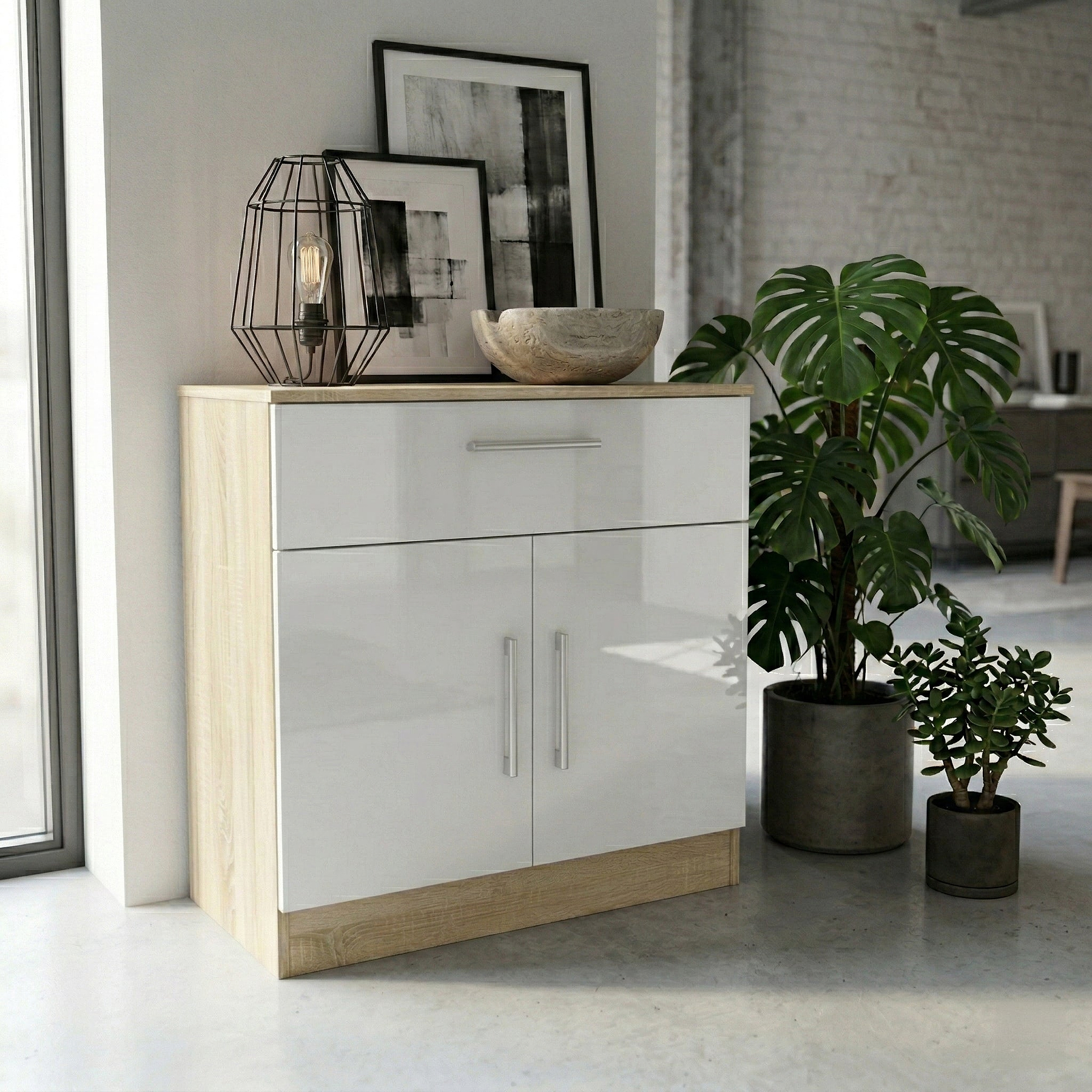 Blakely White & Light Oak 1 Drawer 2 Door Sideboard by Roseland Furniture
