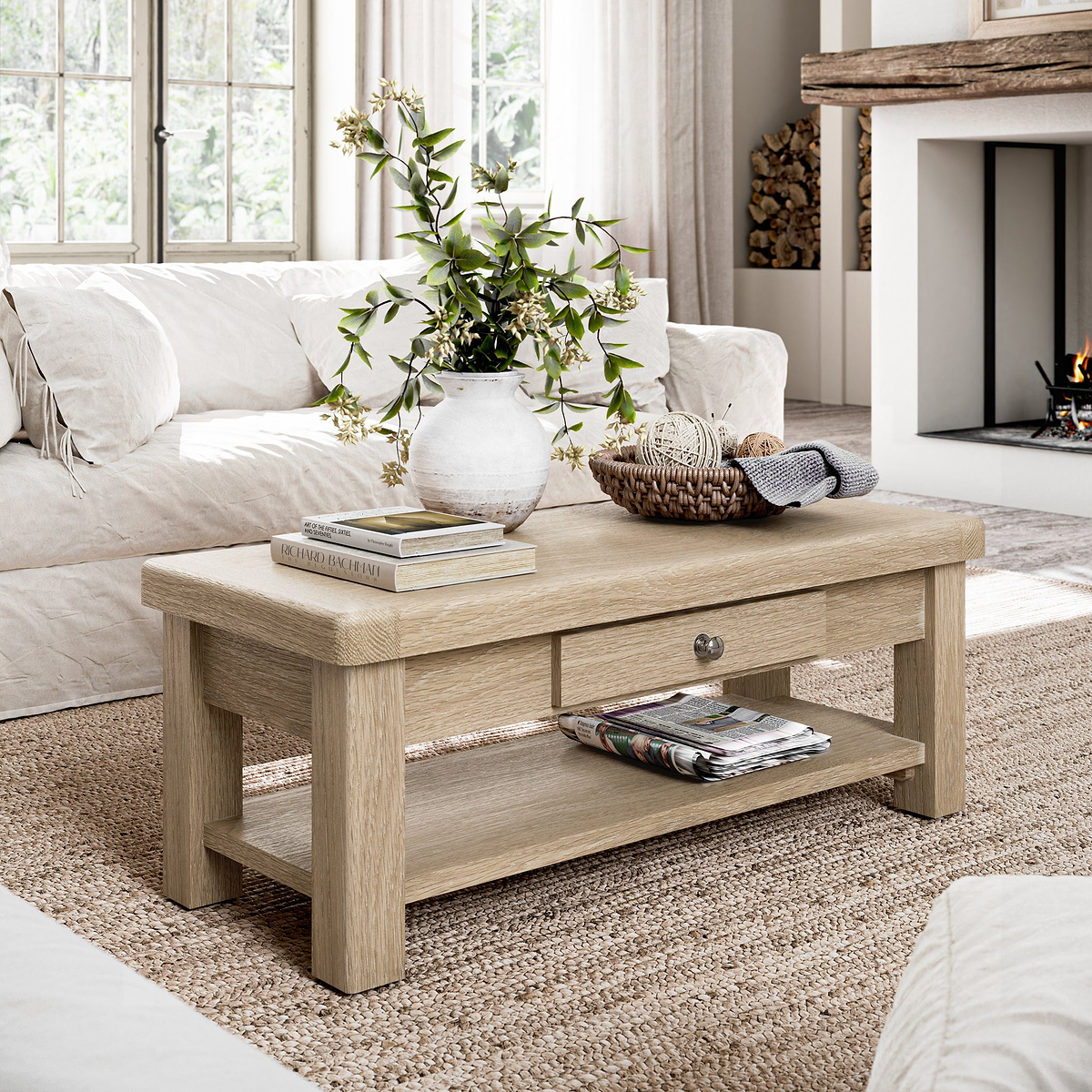 Portland Washed Oak Coffee Table from Roseland Furniture
