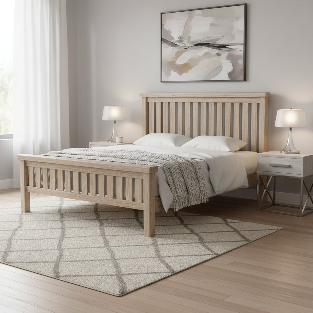 Portland Washed Oak Bed Frame Super King from Roseland Furniture