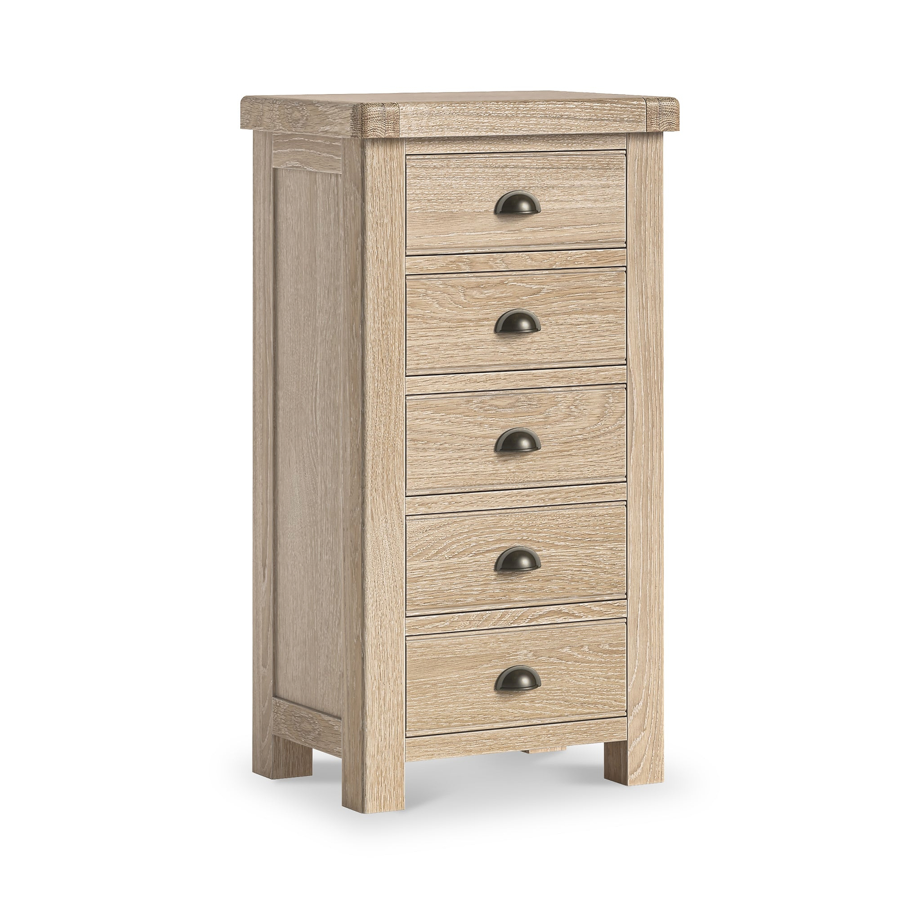 Portland Washed Oak 5 Drawer Tallboy Chest from Roseland Furniture
