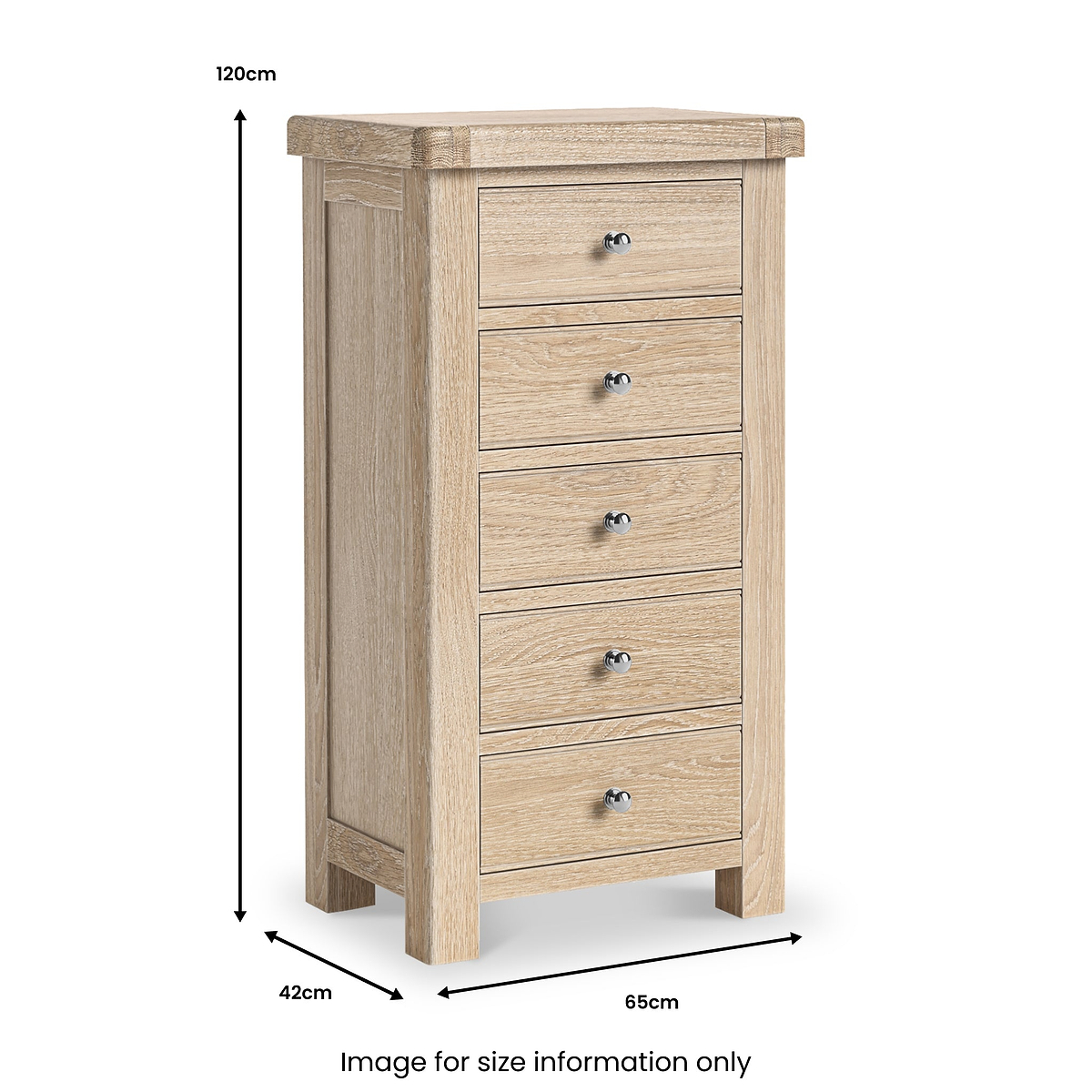 Portland Washed Oak 5 Drawer Tallboy Chest from Roseland Furniture