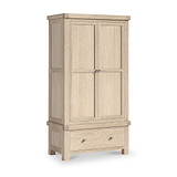 Portland Washed Oak Double Wardrobe With Drawer from Roseland Furniture