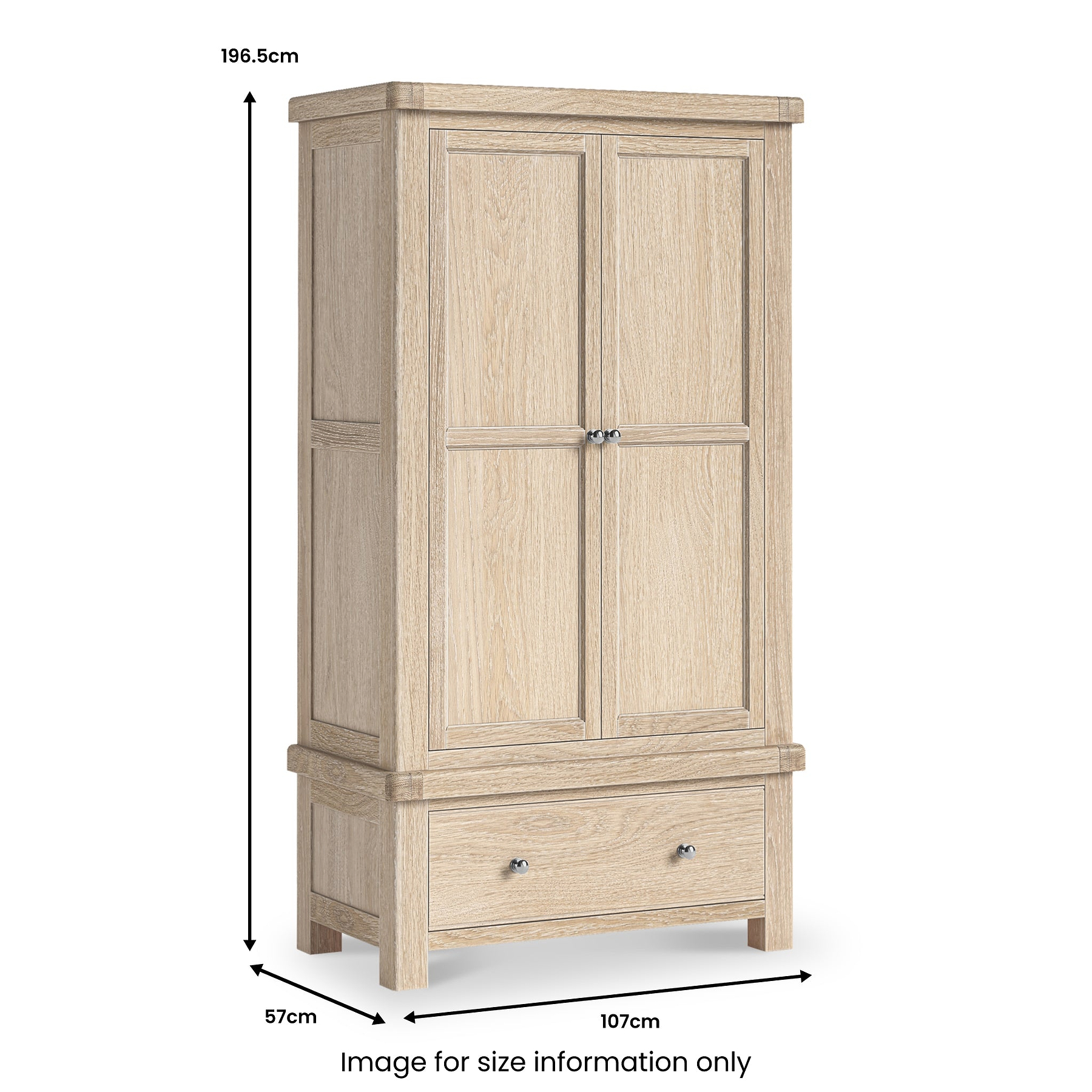 Portland Washed Oak Double Wardrobe With Drawer from Roseland Furniture