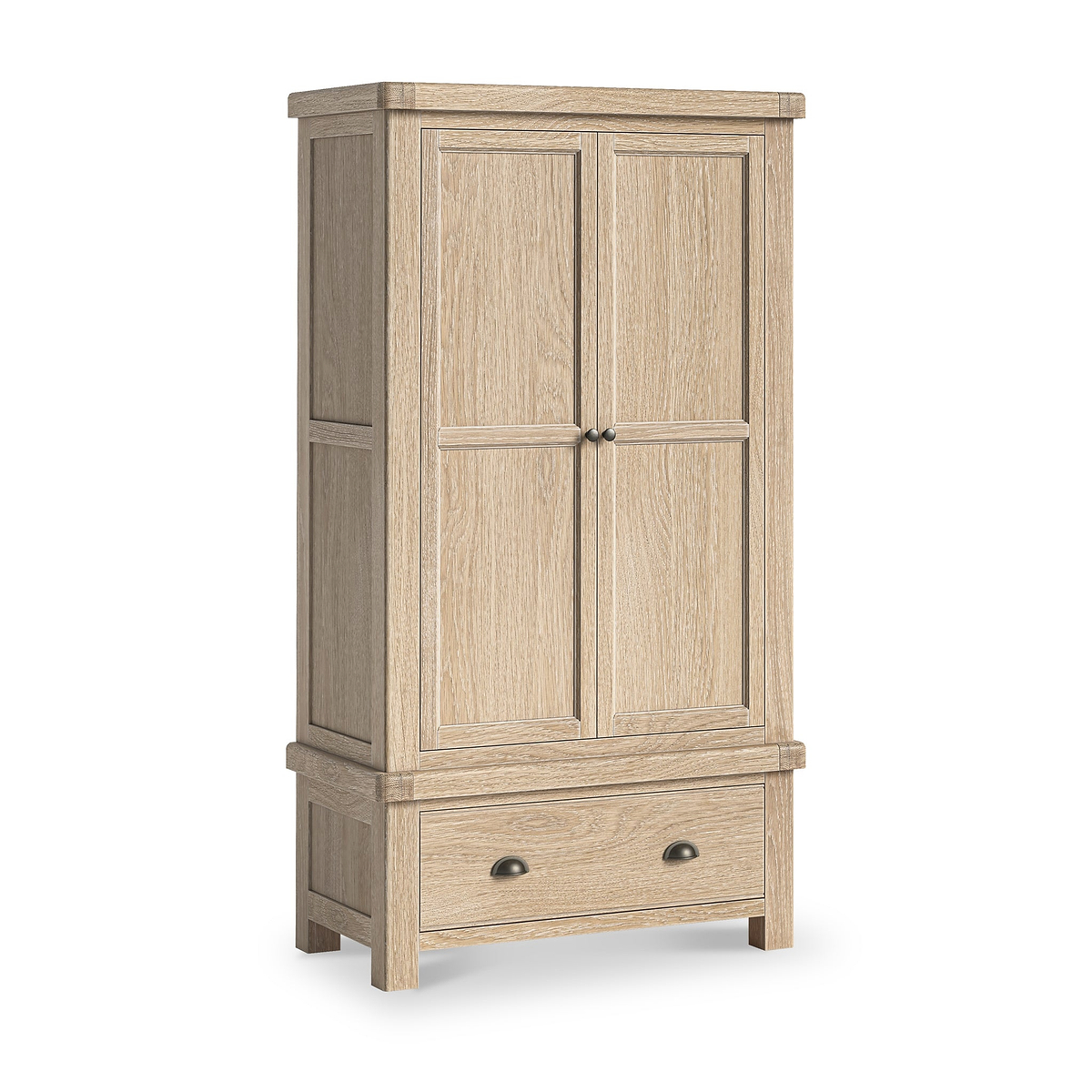 Portland Washed Oak Double Wardrobe With Drawer from Roseland Furniture