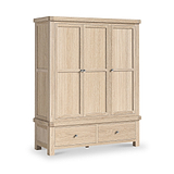 Portland Washed Oak Triple Wardrobe With 2 Drawers from Roseland Furniture