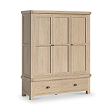 Portland Washed Oak Triple Wardrobe With 2 Drawers from Roseland Furniture