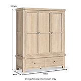 Portland Washed Oak Triple Wardrobe With 2 Drawers from Roseland Furniture