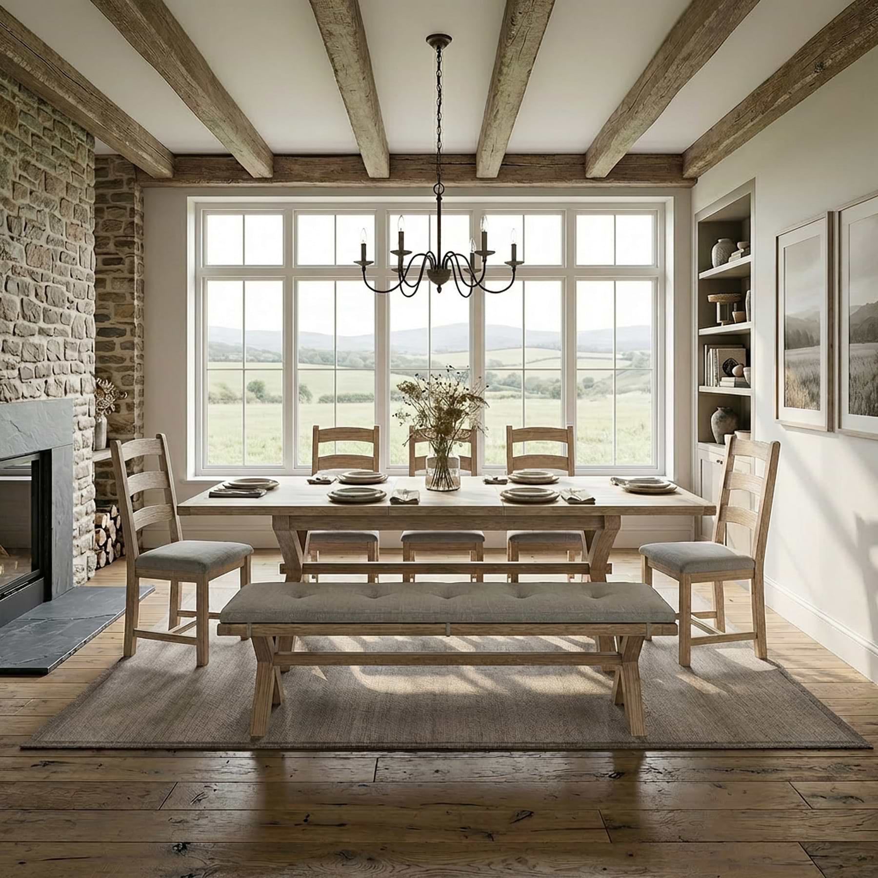A Table Portland Portland Washed Oak Cross Leg Extendable Dining Table for 8 | Roseland