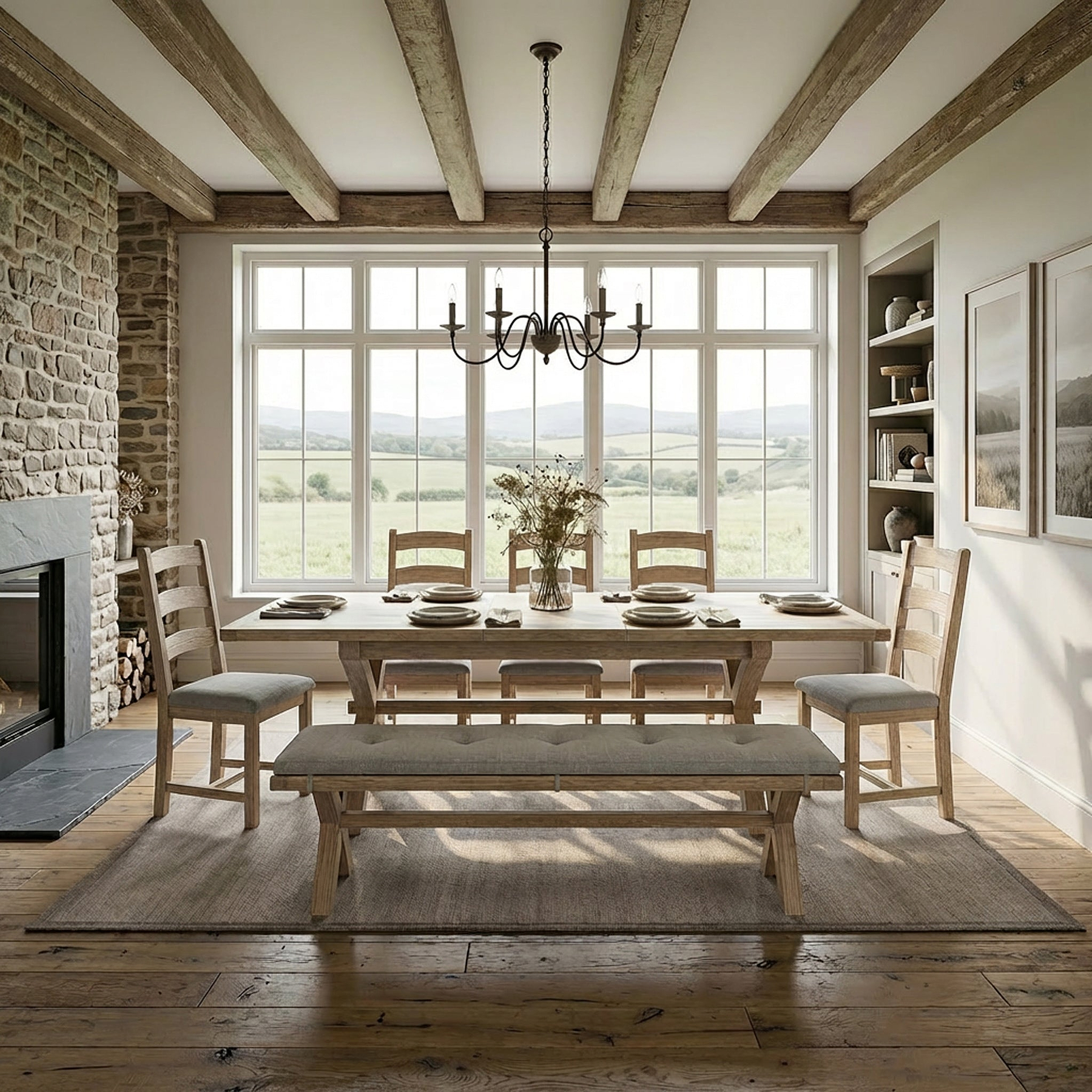 Portland Washed Oak 200-245cm Cross Leg Extendable Dining Table from Roseland Furniture