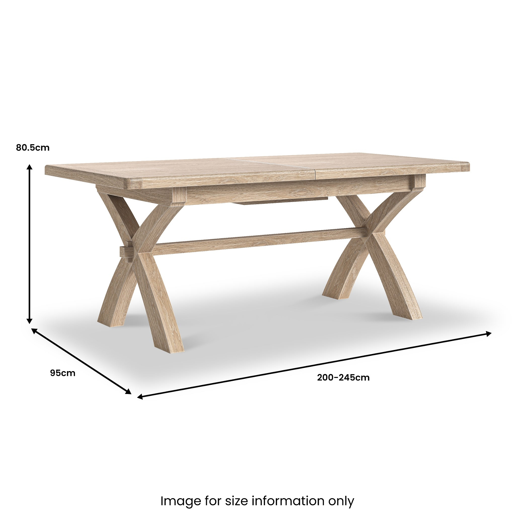 Portland Washed Oak 200-245cm Cross Leg Ext Dining Table from Roseland Furniture