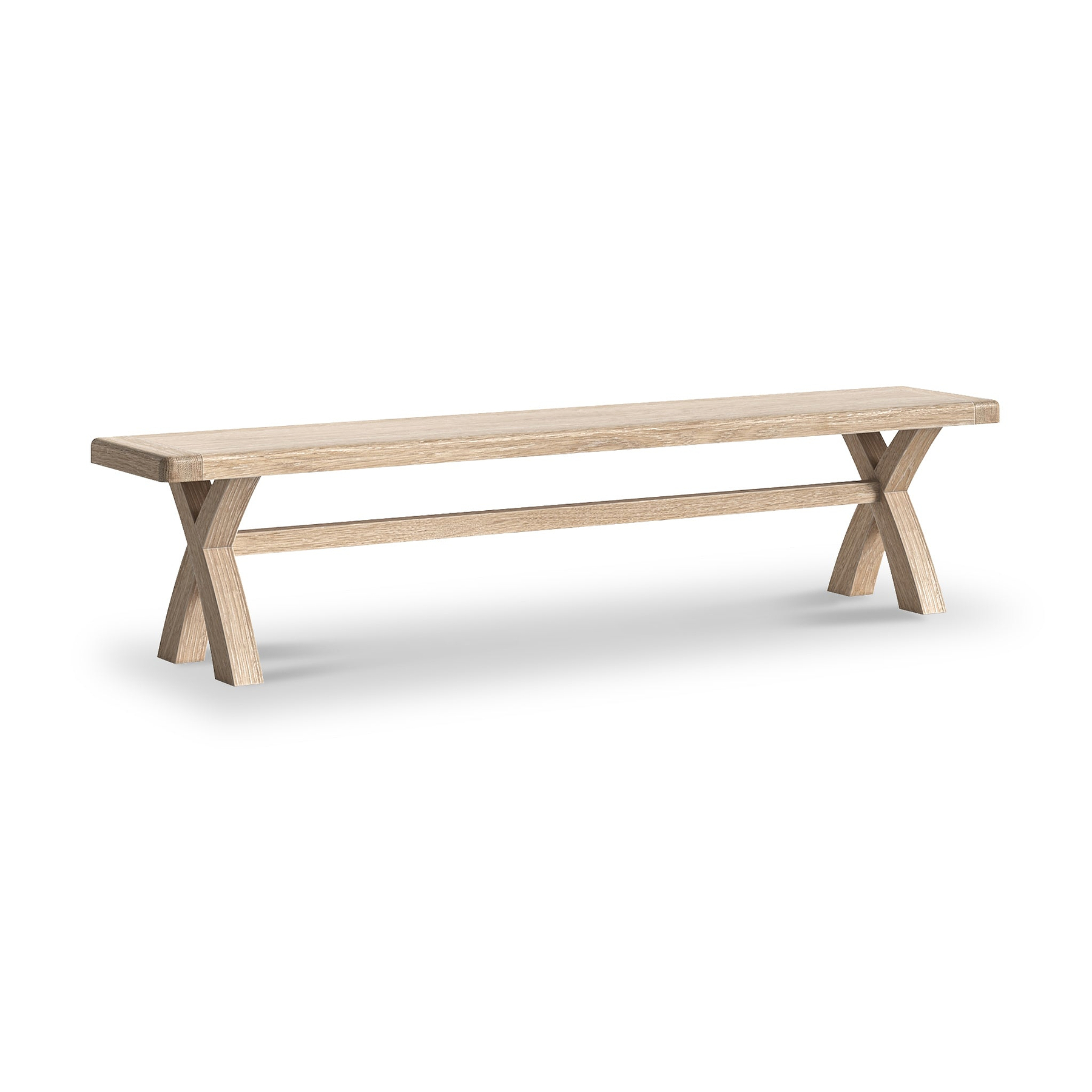 Portland Washed Oak 200cm Cross Leg Dining Bench with no cushion from Roseland Furniture
