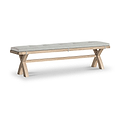 Portland Washed Oak 200cm Cross Leg Dining Bench Beige Cushion from Roseland Furniture