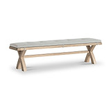 Portland Washed Oak 200cm Cross Leg Dining Bench Beige Cushion from Roseland Furniture