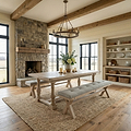 Portland Washed Oak 200cm Cross Leg Dining Bench with Grey cushion from Roseland Furniture