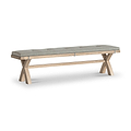 Portland Washed Oak 200cm Cross Leg Dining Bench Grey Cushion from Roseland Furniture