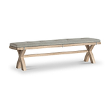 Portland Washed Oak 200cm Cross Leg Dining Bench Grey Cushion from Roseland Furniture