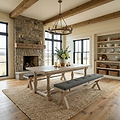 Portland Washed Oak 200cm Cross Leg Dining Bench with Charcoal cushion from Roseland Furniture