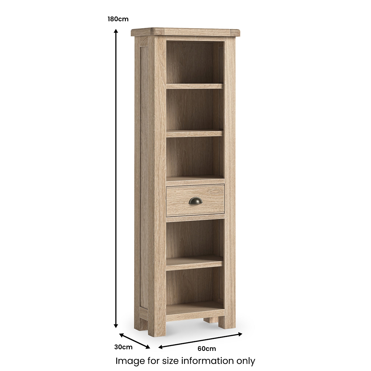 Portland Washed Oak Slim Bookcase from Roseland Furniture