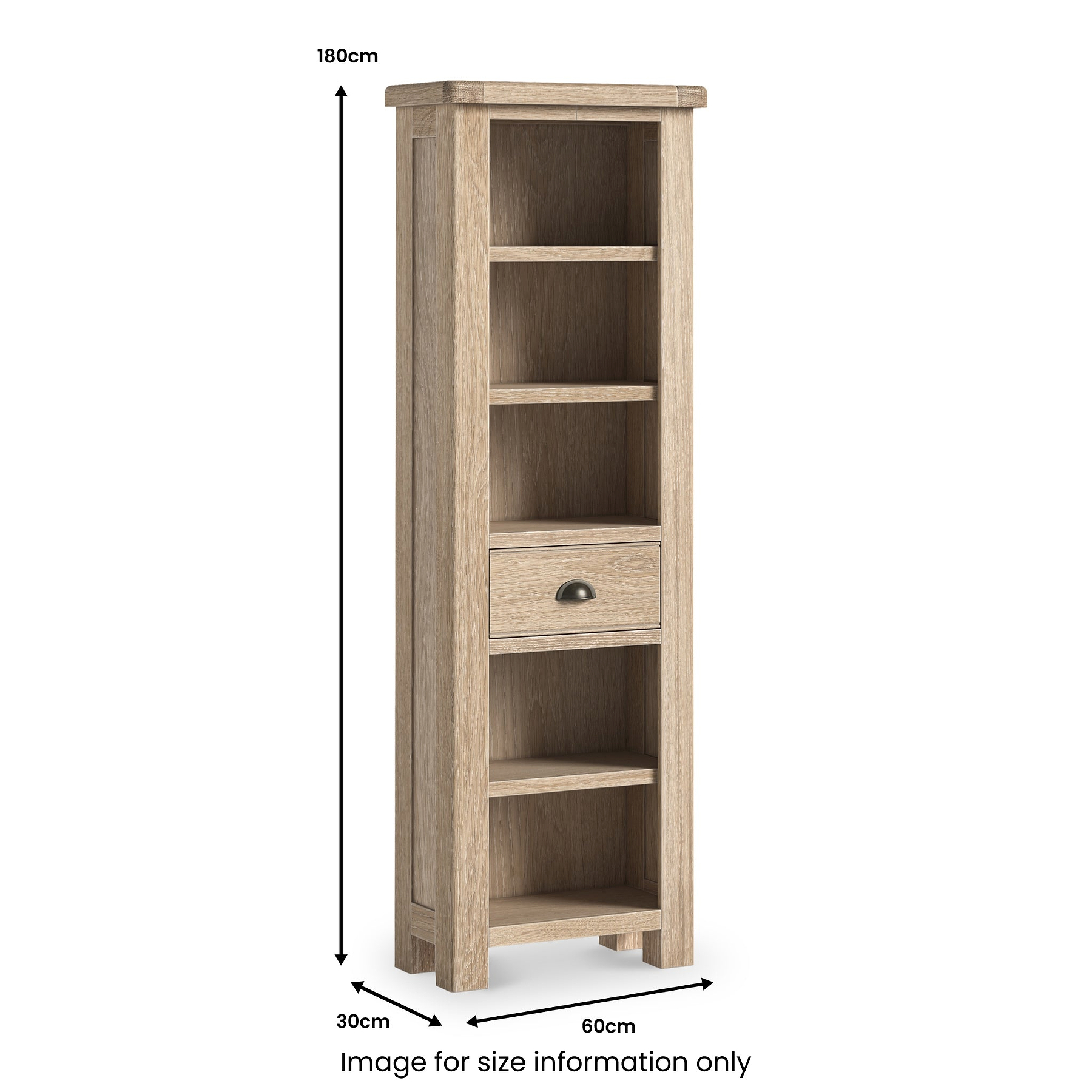 Portland Washed Oak Slim Bookcase from Roseland Furniture