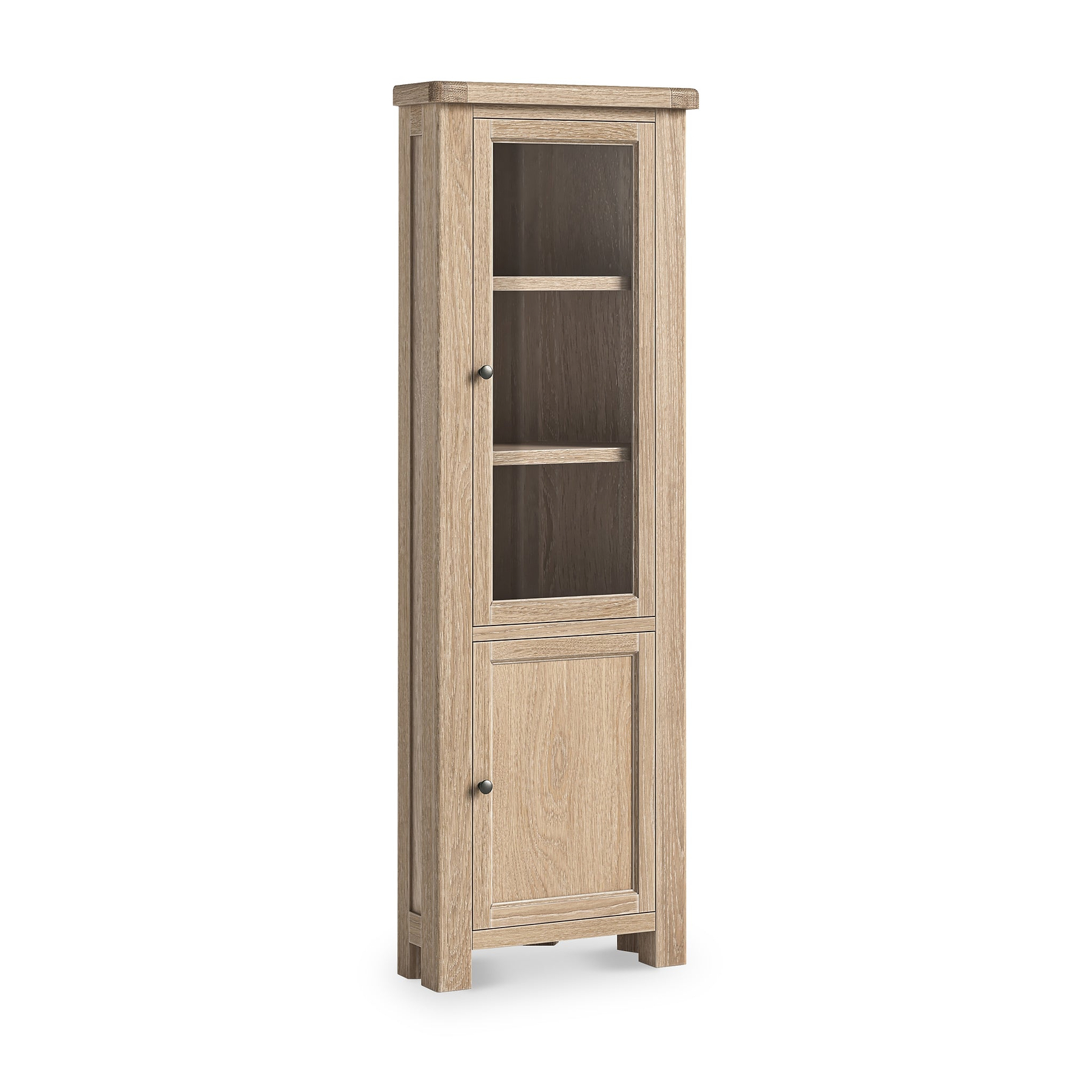 Portland Washed Oak Corner Display Cabinet from Roseland Furniture