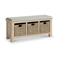 Portland Washed Oak Storage Bench Beige Cushion from Roseland Furniture