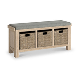 Portland Washed Oak Storage Bench Grey Cushion from Roseland Furniture