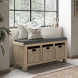 Portland Washed Oak Storage Bench and Cushion from Roseland Furniture