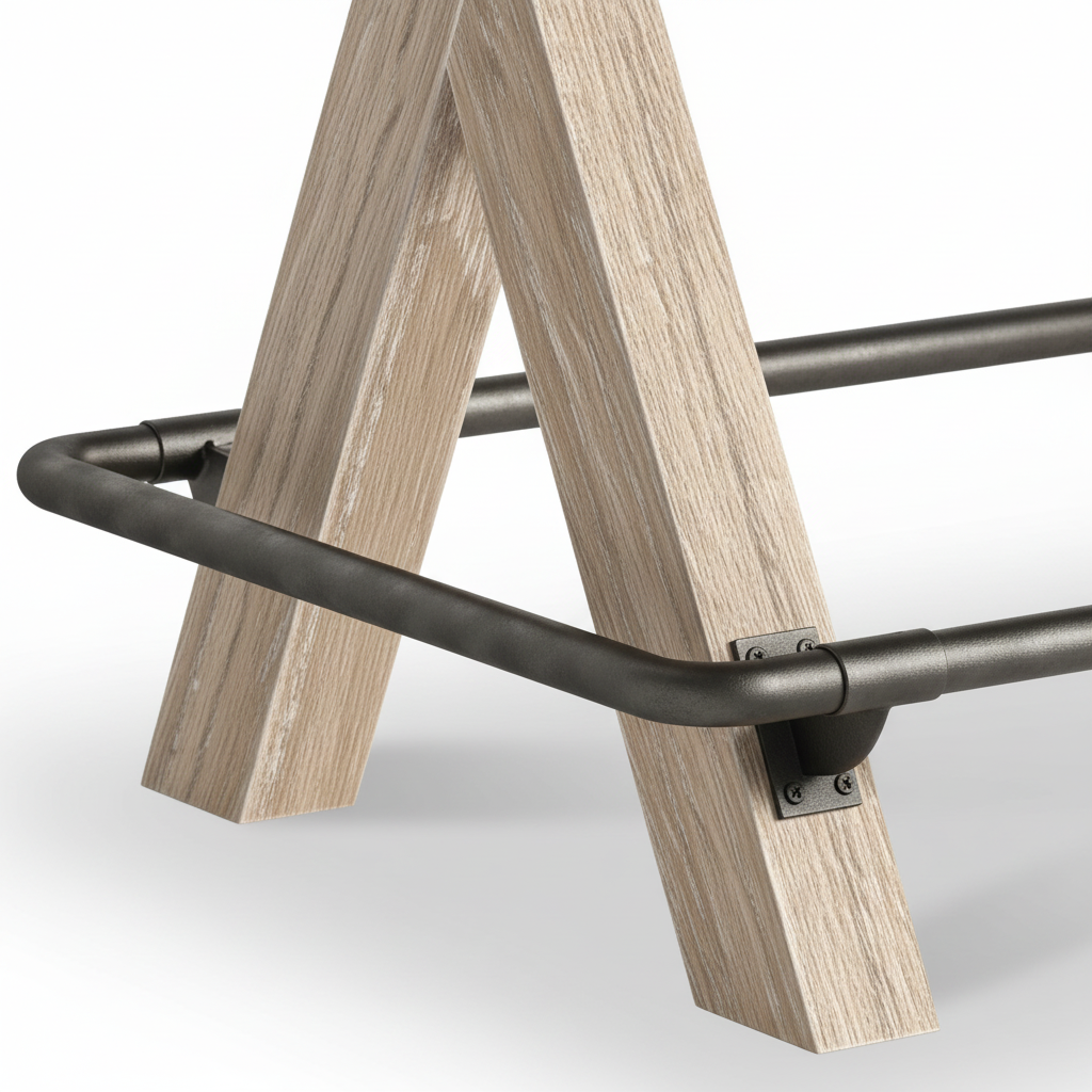 Portland Washed Oak 130cm Bar Table footrail close up