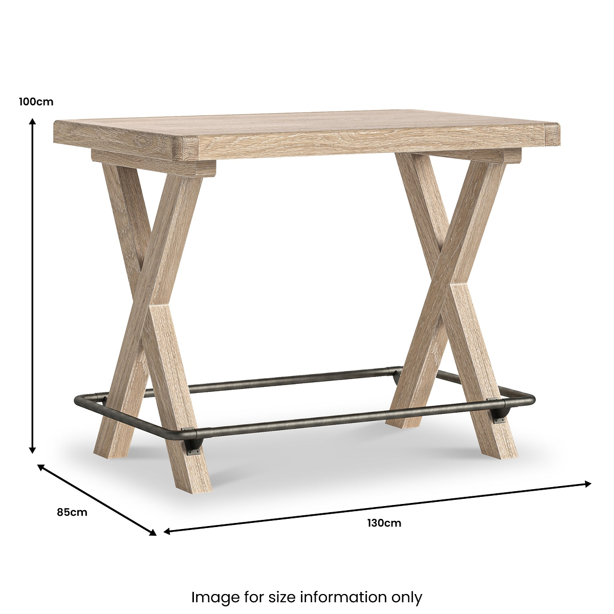 Portland Washed Oak 130cm Bar Table from Roseland Furniture