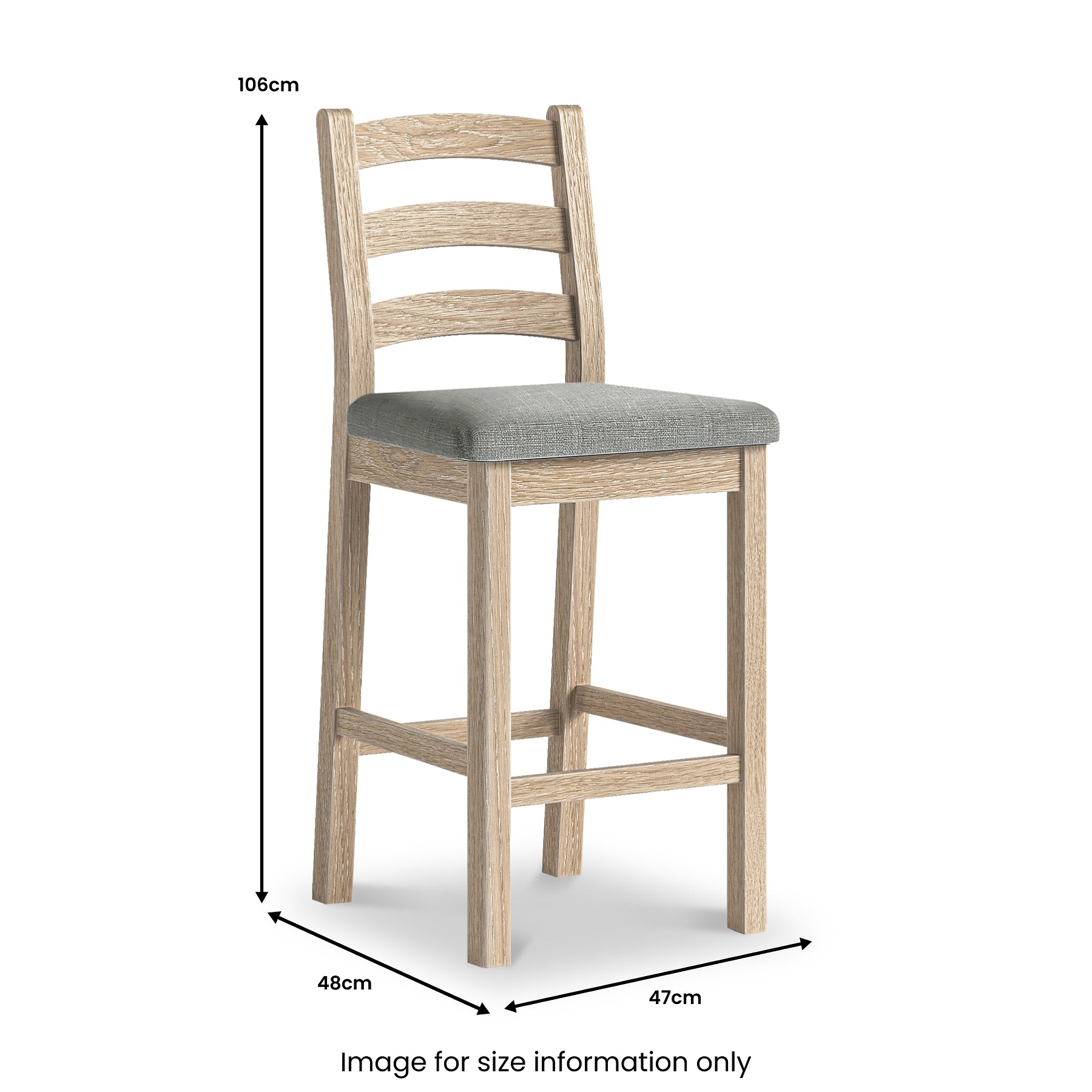 Portland Washed Oak Bar Stool Grey Cushion from Roseland Furniture