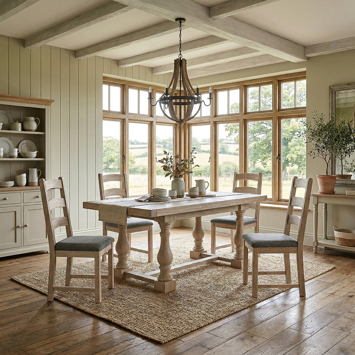 Portland Washed Oak 140-185cm Extendable Trestle Dining Table from Roseland Furniture