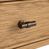 close up of antique style t-bar handle on the Alderley Oak collection from Roseland Furniture