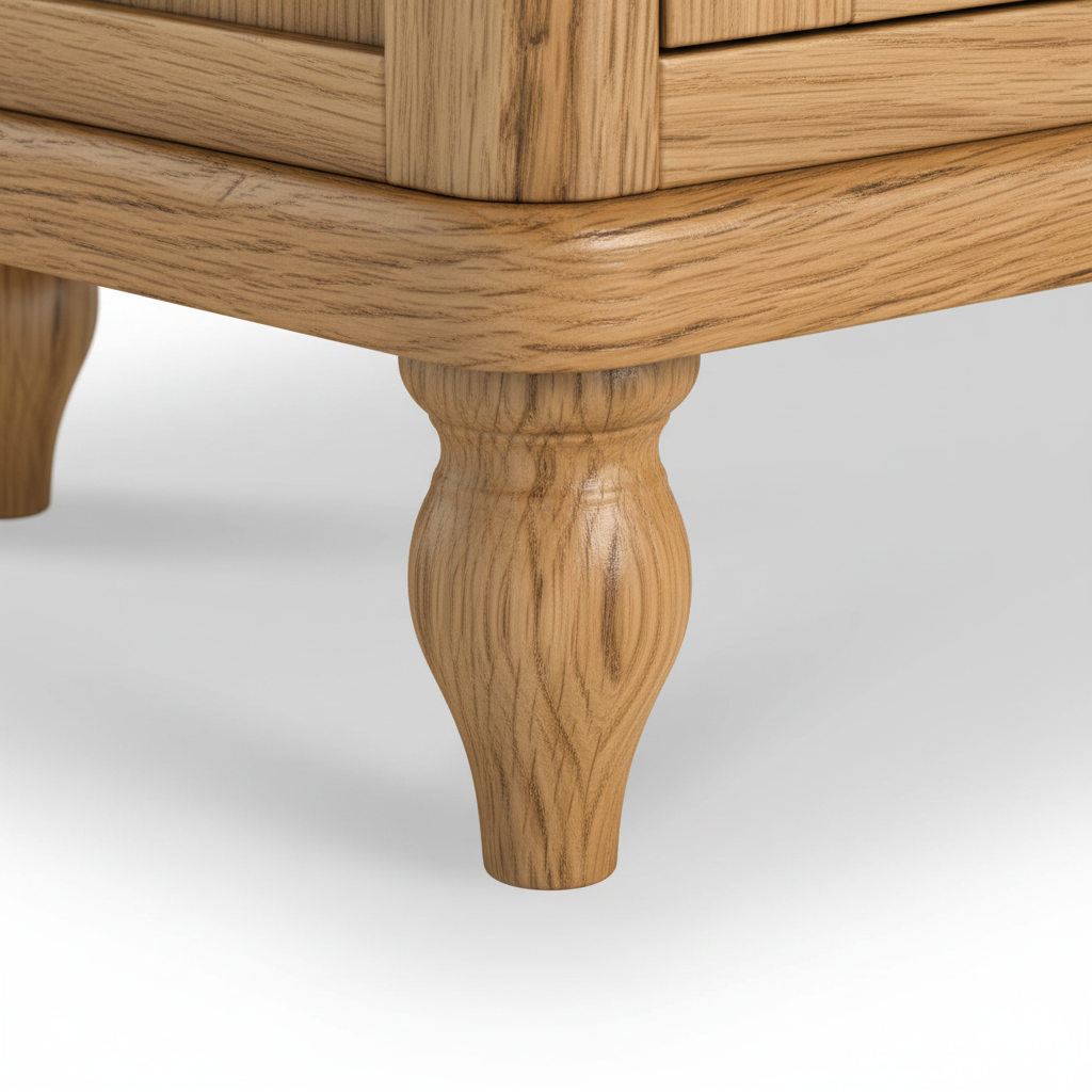 close up of the turned feet of the Alderley Oak collection from Roseland Furniture