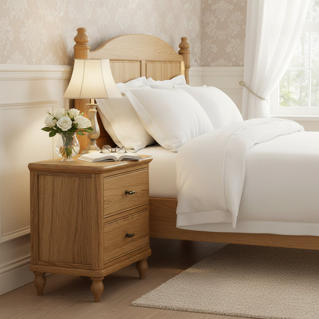 Alderley Oak 2 Drawer Wide Bedside Table from Roseland Furniture