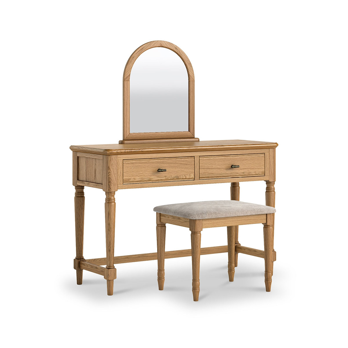 Alderley Oak Dressing Table Stool Oatmeal Cushion from Roseland Furniture