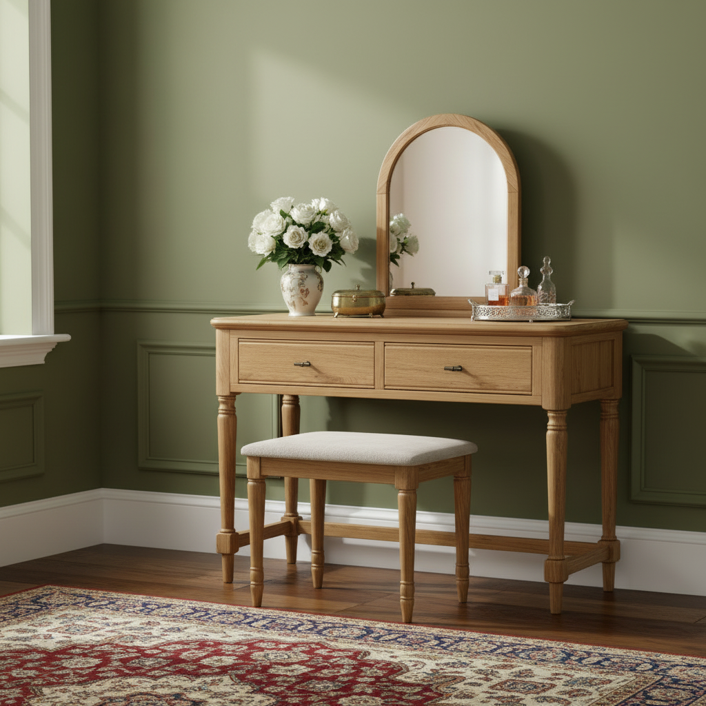Alderley Oak Dressing Table Stool with Oatmeal Seat from Roseland Furniture