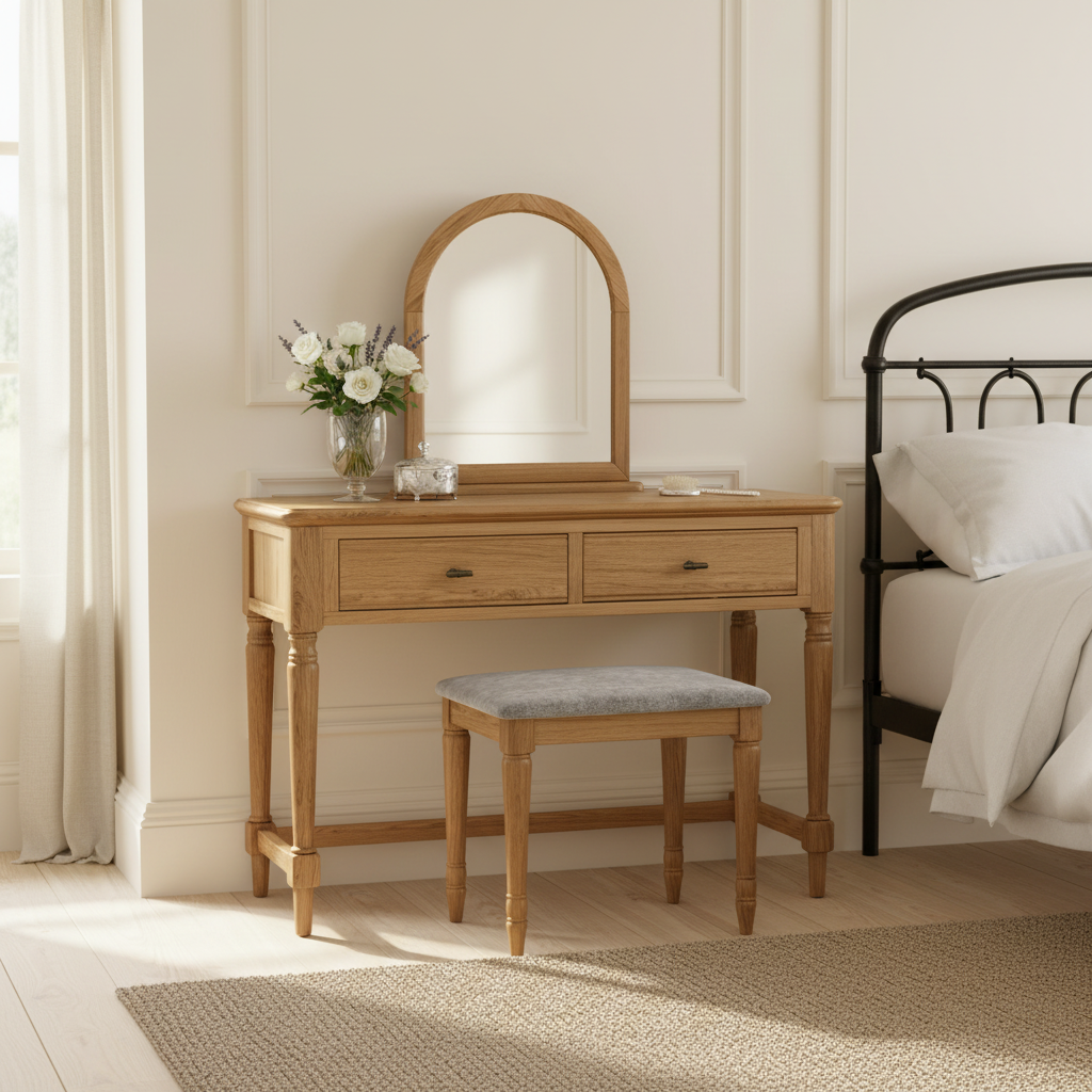 Alderley Oak Dressing Table Stool with Grey Seat from Roseland Furniture