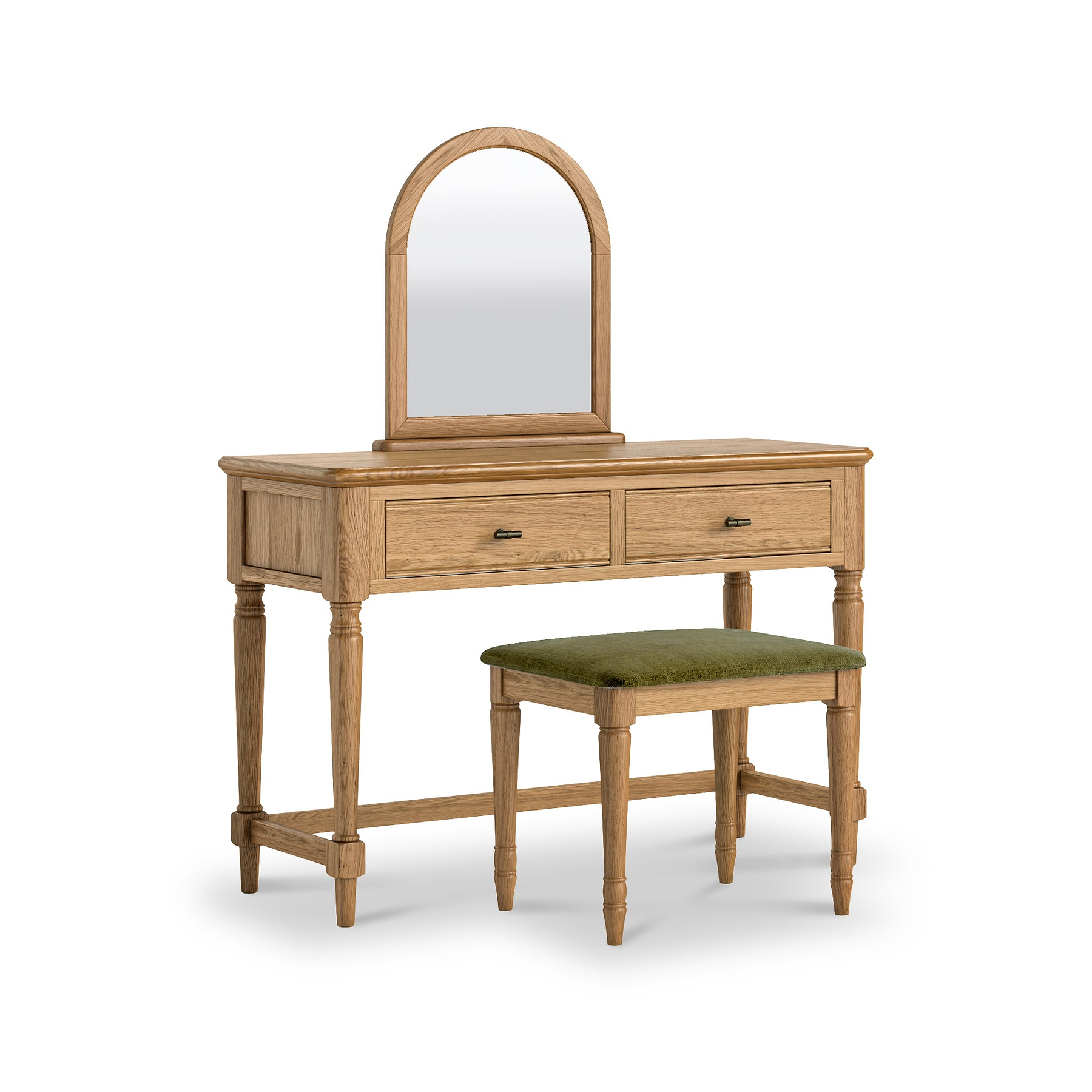 Alderley Oak Dressing Table Stool Green Cushion from Roseland Furniture