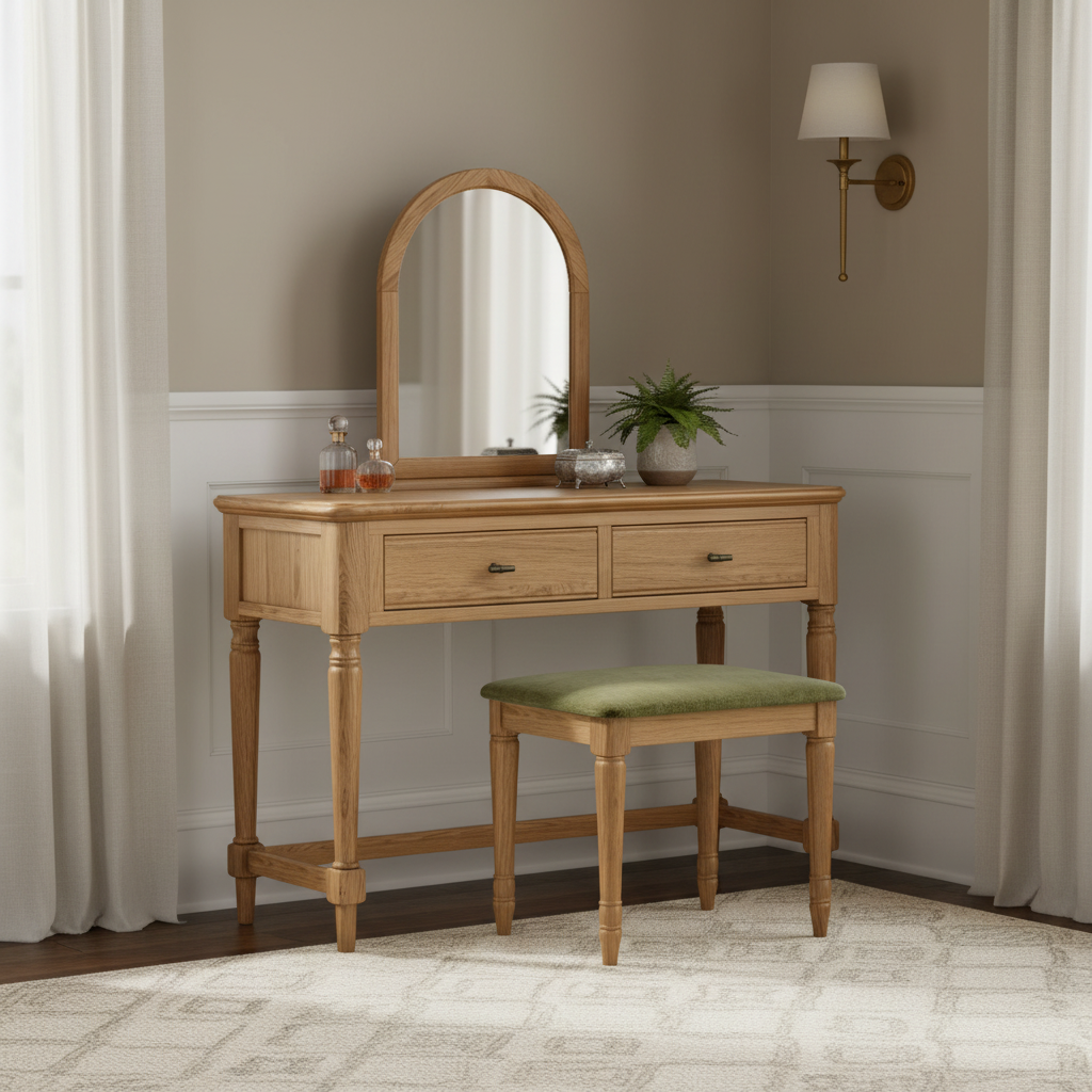 Alderley Oak Dressing Table Stool with Olive Seat from Roseland Furniture