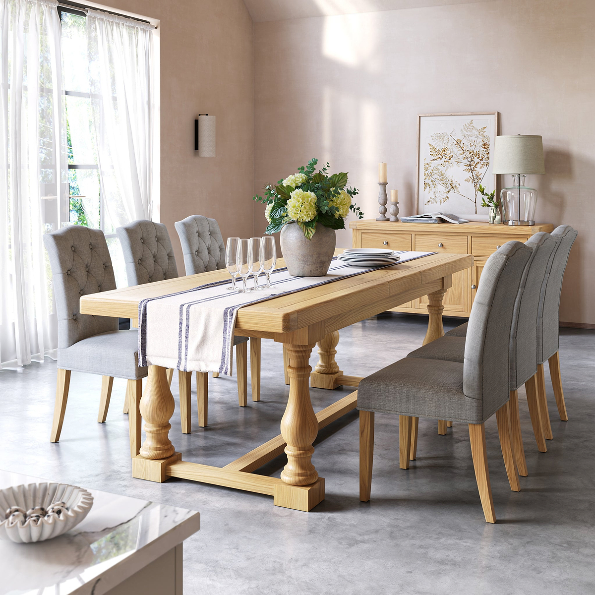 Portland Oak 200-245cm Ext Trestle Dining Table from Roseland Furniture