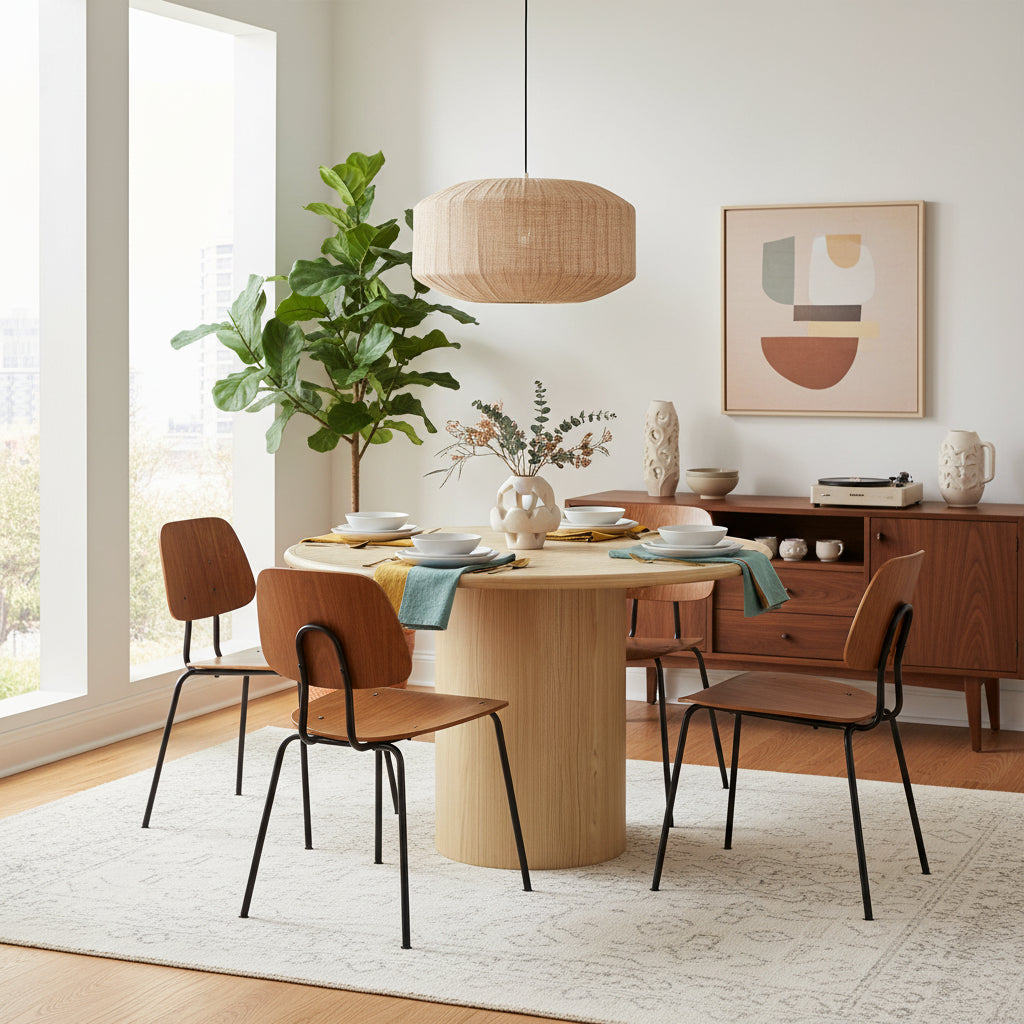 Calder Burl 100cm Round Dining Table Light from Roseland Furniture