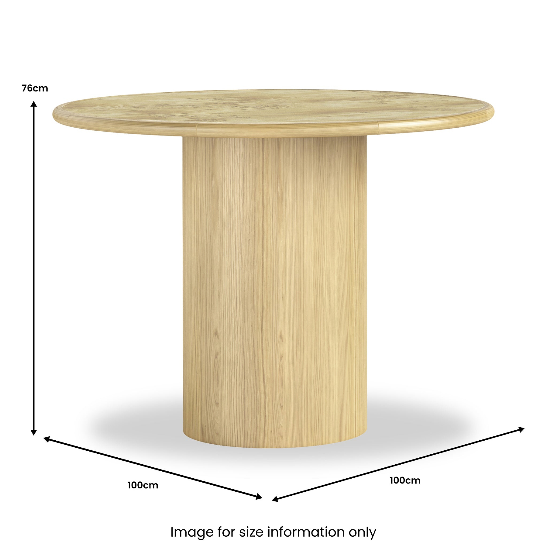 Calder Burl 100cm Round Dining Table Light from Roseland Furniture