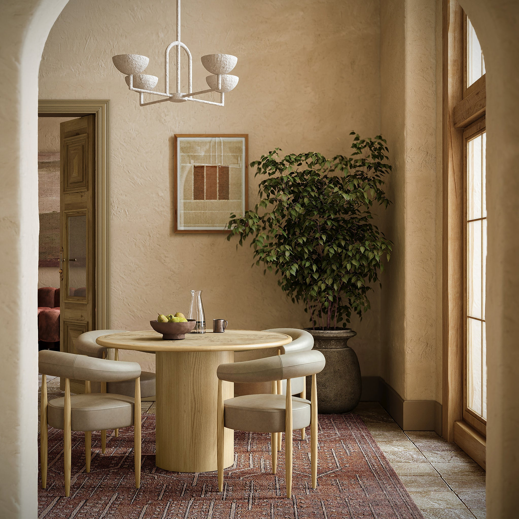 Calder Burl 120cm Round Dining Table Light from Roseland Furniture